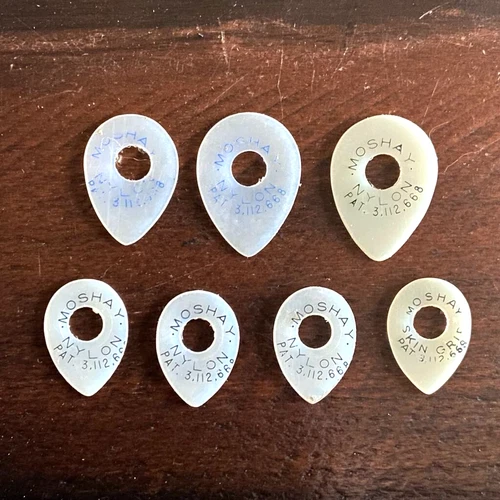 Lot of 7 Vintage Moshay Guitar Picks Nylon Hard Gauge Various sizes