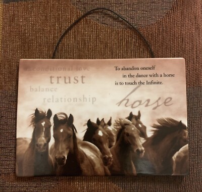 Dance with Horses Ceramic Glazed Hanging Tile Love Trust Relationship 8'' x 5-1/2