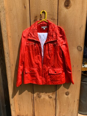 Laura Ashley Womens Jacket Large Orange Full Zip Pockets Lined