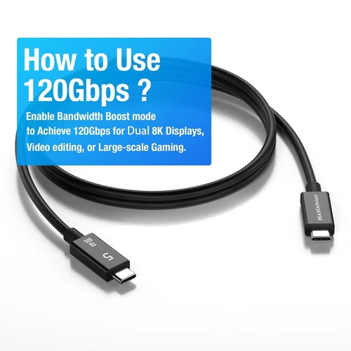 Thunderbolt 5 USB-C 5.0 Cable 3.3 ft 80Gbps PD 240W 16K Video Display UHD