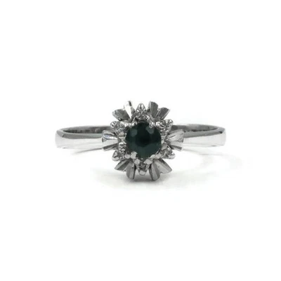 Ring mit Safir Saphir und 6 Diamanten in 18 Kt. 750 Gold Weiß gold 53 - Bild 1 von 4