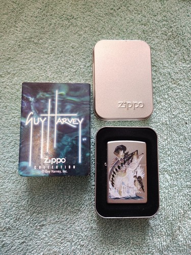ZIPPO 2005 Guy Harvey Bass & Bait Satin Chrome Lighter Sealed Mint Free Shipping