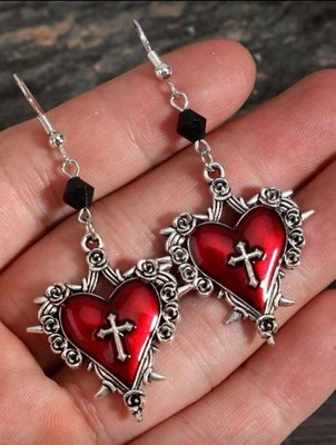 Rotes Herz Gothic Ohrringe - Ohrhänger Ohrhänger - Silberschmuck