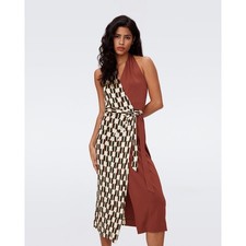 Diane von Furstenberg Ruhi Wrap Dress Maypole Black Chestnut Jersey US 2 NWT