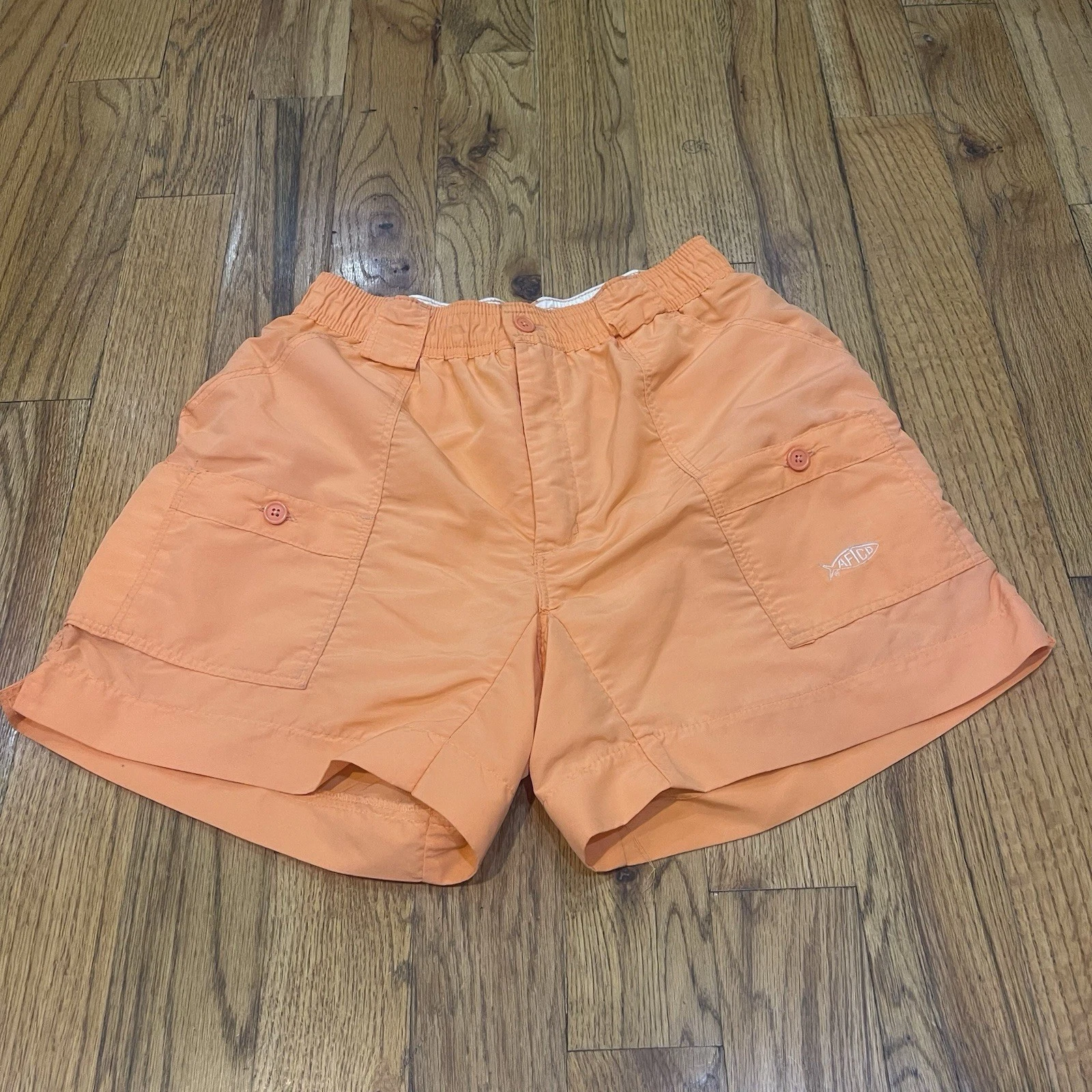 AFTCO The Original Fishing Shorts Size 32 Peach Coral Nylon Cargo Elastic 6"