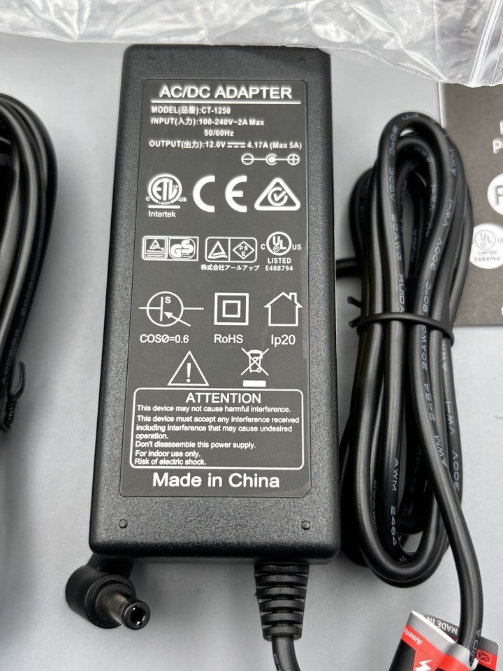 AC/DC Adapter Model CT-1250 Input 100v-240v~50/60Hz Output 12.0A-4.17A ...