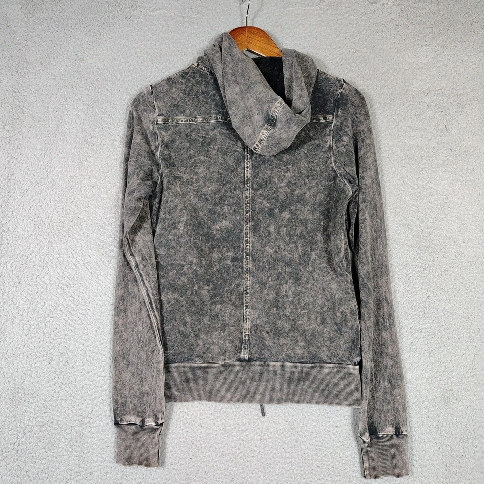 Chaqueta Hard Tail Para Mujer Gris Medio Denim Lavado Ácido Acanalada Cremallera Completa Con Capucha Foto 2 de 4