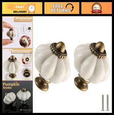 Vintage Antique White Pumpkin Knobs 12 Pack - Ceramic Cabinet Drawer Pulls Scr