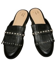 A New Day Women's Black Slide Sandals Studded Fringe Faux Leather Size 7