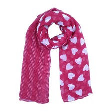 Fuchsia Pink Heart Print Scarf, Lightweight Soft Fashion Neck Wrap