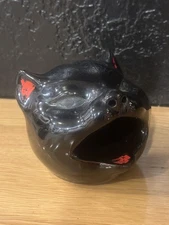 Vintage Mid Century Black Cat Head Ashtray  redware Ceramic 1950's