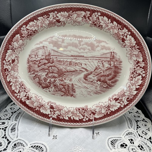 Homer Laughlin Currier/Ives 13.5” Platter Red Transferware Niagra Falls Bridge