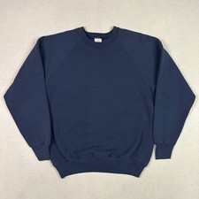 Vintage 90s Fruit Of The Loom Blank Blue Crewneck Sweatshirt Made In USA L Fade