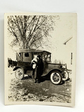 Antique Snapshot Photo Mother Baby Infant Posing By Car