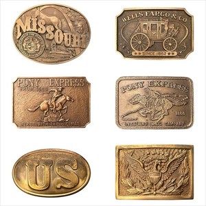 VTG Western Brass Belt Buckles Lot 6 Wells Fargo Pony Express Missouri US Eagle