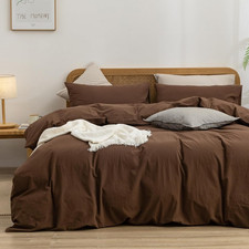 Cocoa Brown Queen Duvet Cover Set Washed Cotton Soft 3PC Bedding