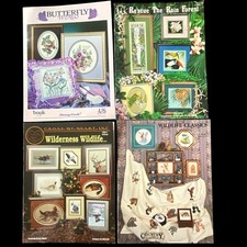 Lot 4 Cross Stitch Pattern Book leaflets Flowers Butterflies Cats Birds Deer VTG