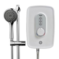 Triton Electric Shower 8.5kW 5 Spray Pattern Satin White Chrome Effect Slimline