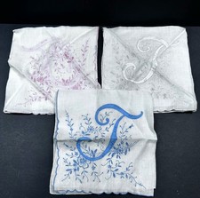 Vintage Set 3 J Applique Mono Linen Handkerchief Set Large 16 Madeira