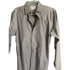 Calvin Klein Dress Shirt Grey Slim Fit Performance Non-Iron 15.5 34/35