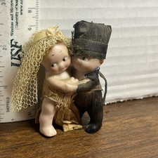German Antique Rose O Neill Bisque Kewpie Hugger Bride Groom Wedding Cake Topper