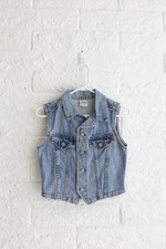 Vintage BONGO Denim Vest Women  s Medium Made in USA Button Front Jean Jacket