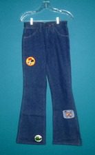 Vtg 70s Wrangler No Fault Flare Leg Jeans W/ Decorative Patches 27" Waist