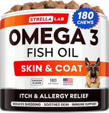 Omega 3 for Dogs - 180Ct Fish Oil Treats - Allergy Itch Relief Skin Coat S