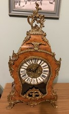 Vintage FHS Hermle 151-080 German Burr Walnut Mantel Clock Gilt Metal 58cm