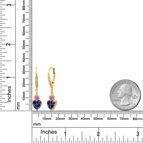 18K Yellow Gold Plated Silver Blue Iolite Pink and White Lab Grown Diamond Drop - Picture 2 of 4