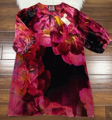 Johnny Was Women's Size XL Ruby Bloom Velvet Vesna Mini Shift Dress $350