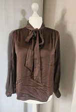 Bluse Schlupfbluse, 40/L, Braun/Mocca, Schleife, Satinoptik, Elegant 