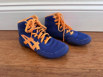 ASICS Matflex 7 wrestling shoes youth size 13 blue & orange high top F710825 EUC
