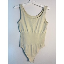 OQQ Womens Ribbed Seamless Bodysuit Cream Beige Scoop Neck Tank Top XL