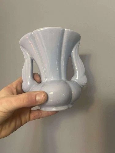 Vintage Niloak Pottery Light Blue Winged Victory Double Handled Vase 6"