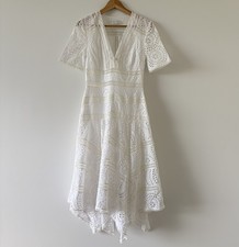 Zimmermann Meridian Midi Dress Sz 0 (8 AU/4 US) White Ivory Broderie Lace V Neck
