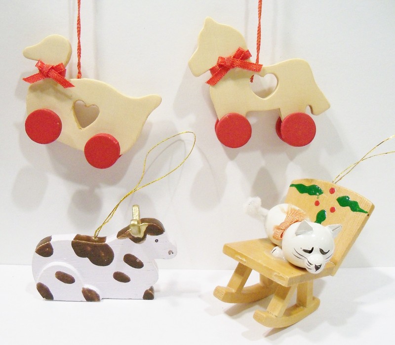 Kitty Cat Kitten Rocking Chair Cow Duck Horse Toys Animal Wood Wooden Ornaments