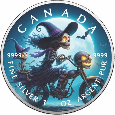  2025 Canada 1oz 9999 Silver BU Witch Riders of the Full Moon Colourized