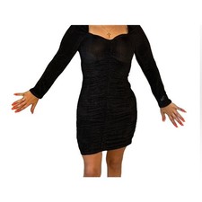 MinkPink Women's Ruched Chaima Mini Dress Black Long Sleeve Size Small NWT