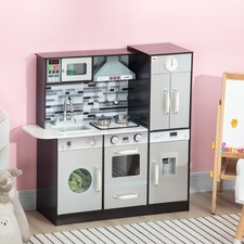 Wooden Play Kitchen with Lights Sounds, Kids Kitchen Playset with Washer