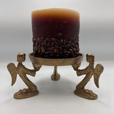 Portacandele Trio Angeli Bronzo Vintage 6,4" Decorazione Da Collezione Regalo...