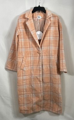 Princess Polly Women's Penelope Coat Pink Check Plaid Wool Blend NWT Sz XS/S
