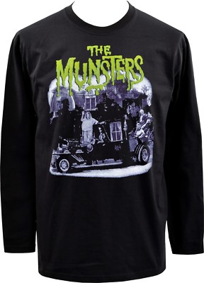 HERREN LANGARM TOP MEET THE MUNSTERS VINTAGE B-MOVIE HORROR WOLF VAMPIRE GOTH