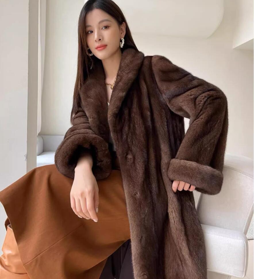 Women's Brown Faux Fur Long Luxury Coat Overcoat Winter Warm Parka Casual  2023