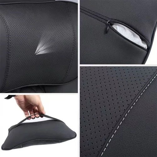 2PCS Car Seat Headrest Neck Cushion Pillows For Honda Black Real Leather - Picture 5 of 11