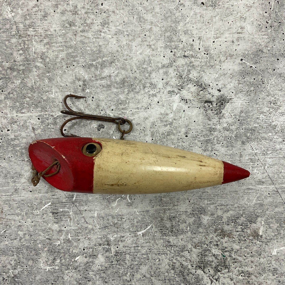 Vintage Red & White Wood Fishing Lure Hook Slant Nose + Eyes, Large | eBay