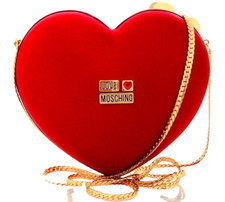    Love Moschino Heart Shaped Box Clutch Bag pouch in satin red 