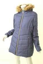 Celebrity Pink Navy Blue Faux Fur Trim Hooded Coat Xl
