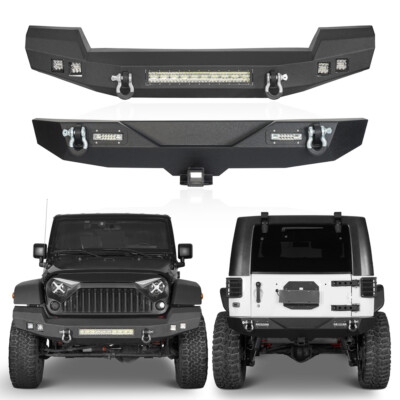 Steel Full Width Front & Rear Bumper Combo for 2007-2018 Jeep Wrangler JK/JKU