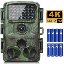 Trail Camera 4K 64GB Card 8 Batteries, IP67 Waterproof, 45pcs Infrared LEDs